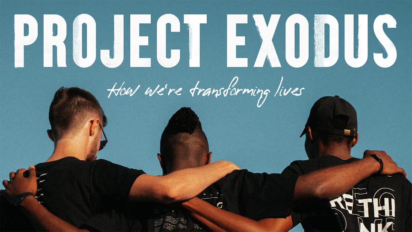 "Project Exodus" ad shows three men with arms linked.